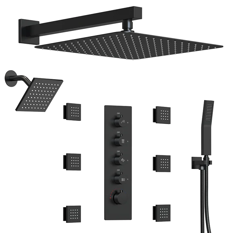 EVERSTEIN 16" Wall Mount Dual Shower Head Set in Matte Black