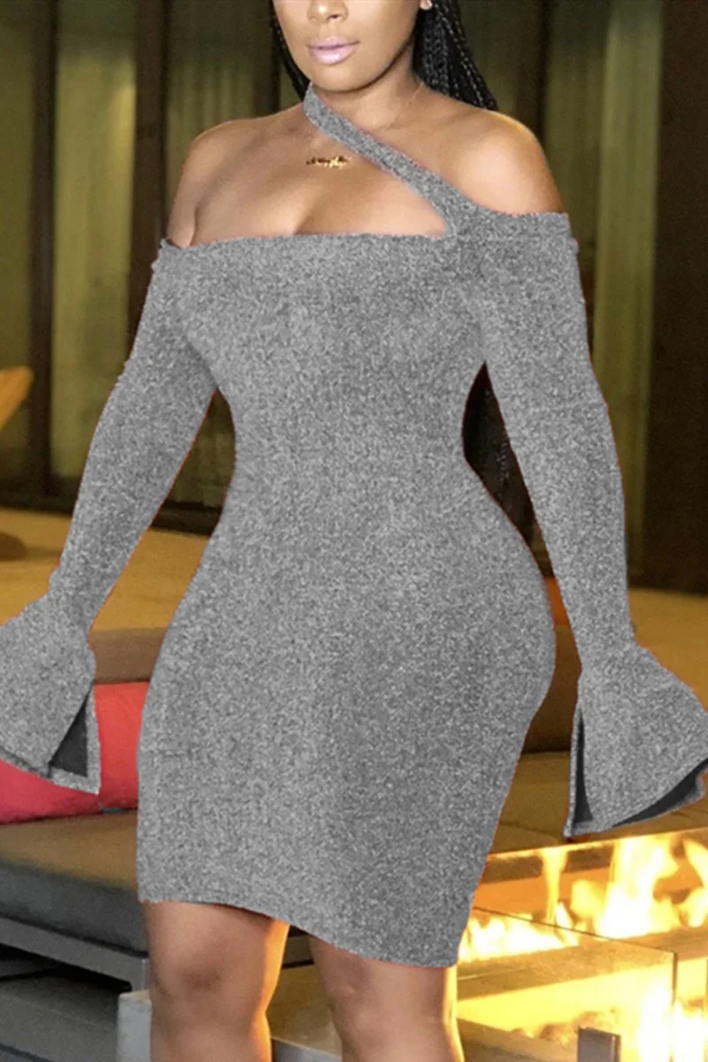 Silver Fashion Sexy Solid Backless Halter Dresses