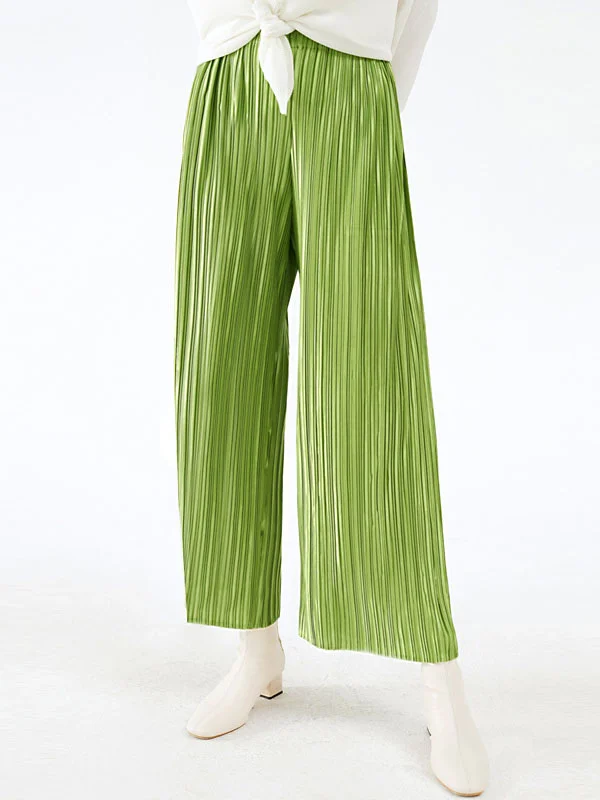 Roomy Wide Leg Elasticity Pleated Pure Color Casual Pants Bottoms Trousers