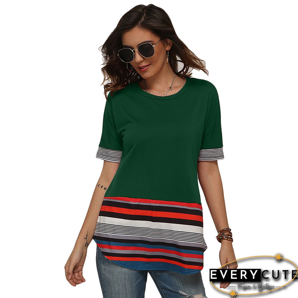 Green Spliced Multicolor Stripe Tunic Top
