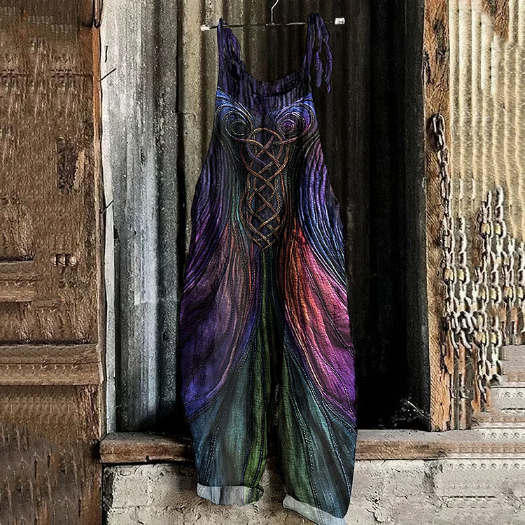Vintage Viking Celtic Gradient Art Linen Jumpsuit