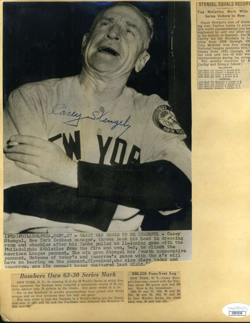 Casey Stengel JSA Coa Hand Signed Wire Photo Poster painting On Album Page Autograph