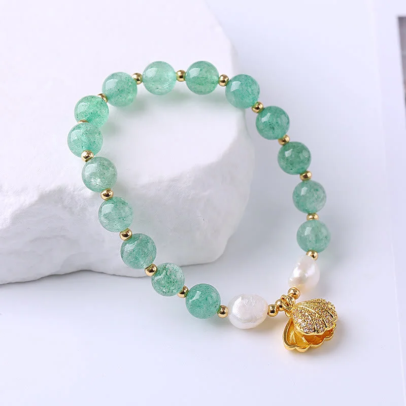 Green Strawberry Quartz Soothing Shell Charm Bracelet