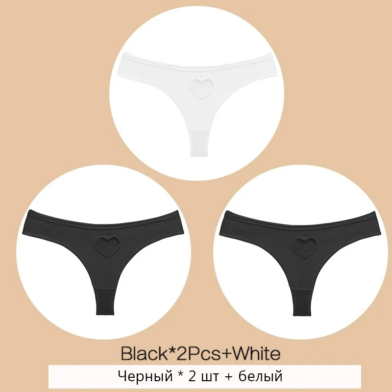 FINETOO Cotton Thongs Women Hollow Out Heart G-string Panties S-XL Ladies T-back Underpants Sexy Thong Panties Female Lingerie