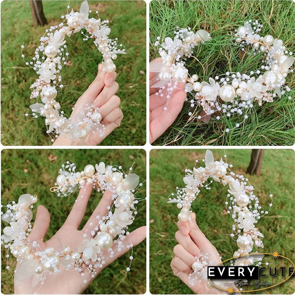 1 Piece Elegant Girls Bridal Headband Imitated Pearl Hair Headdress Flower Wreath Bride Garland Head Hoop Wedding Headbands Hair Jewelry