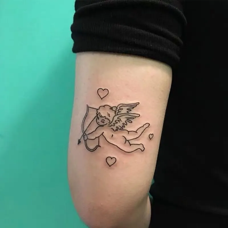 Cute Love Angel Waterproof Fake Tattoos for Men Women Body Arm Cupid's Arrow Temporary Tattos Stickers Black Tatoos