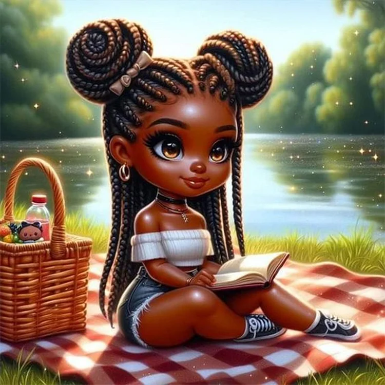 Girl With Pigtails Reading A Book 30*30CM (Canvas) Full Round Drill Diamond Painting gbfke