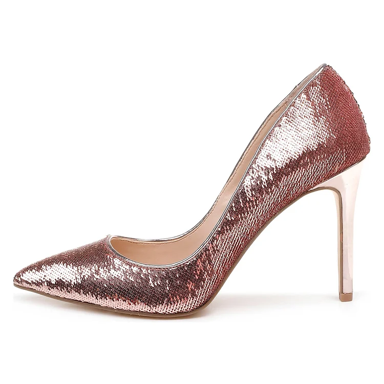 Pink Sparkly Heels Sequined Stiletto Heel Pumps |FSJ Shoes