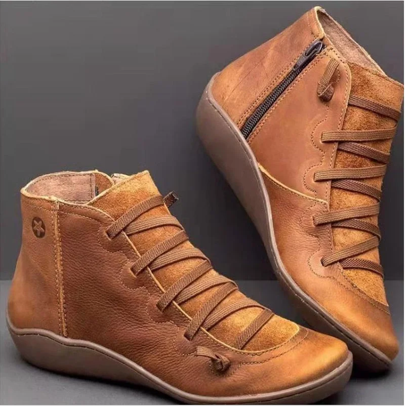 New 2019 Booties Woman  Lace Ankle Boots Suede Stitching Boots Short Arch Support Comfortable Soft Bottom Female Boot Big Size