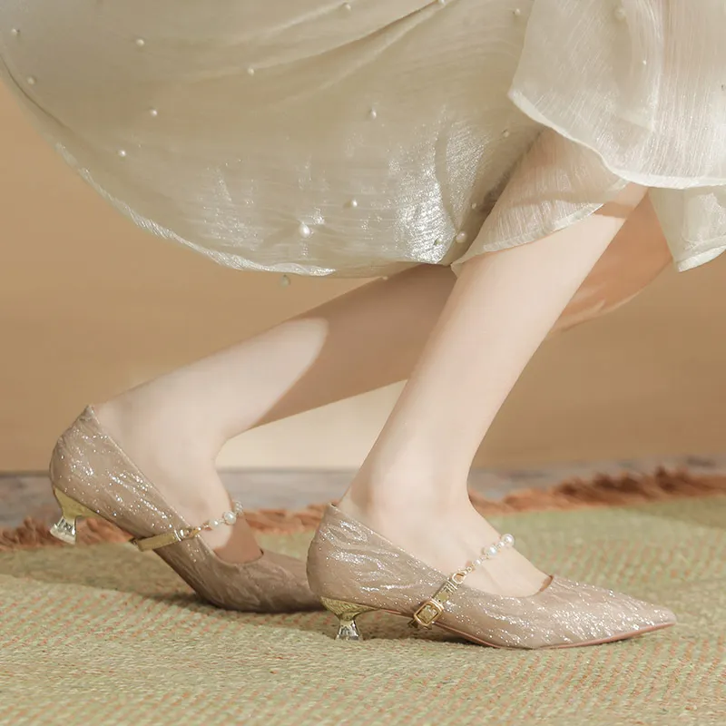 Churchf Churchf Pointed Spring 2024 Low Heel French Pearl With Temperament Women's Single Shoes