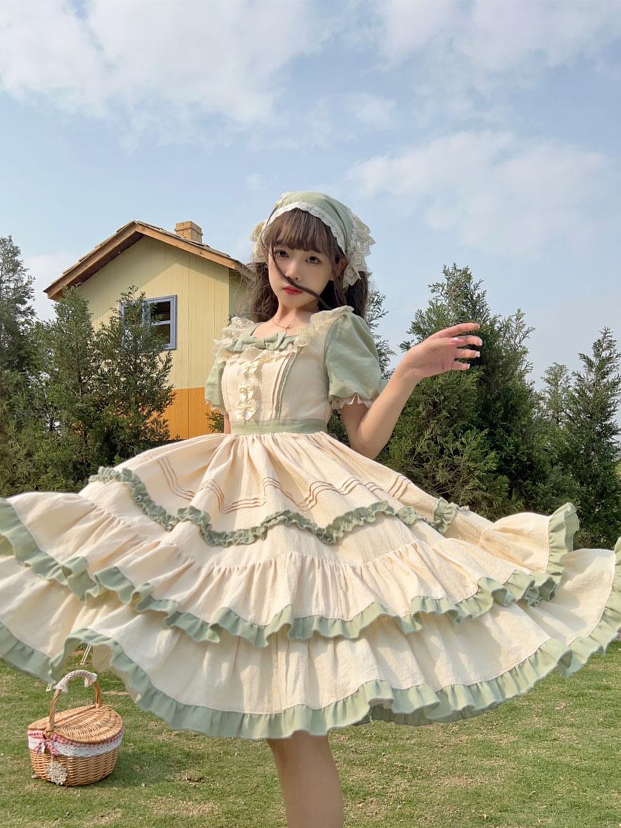 Sweet Alice Green Cake Bunny Peter Pan Short Sleeve Lolita Dress