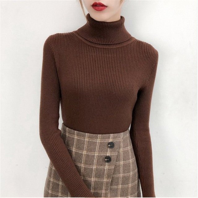 Bonjean Autumn Winter Knitted Jumper Tops turtleneck Pullovers Casual Sweaters Women Shirt Long Sleeve Tight Sweater Girls - BlackFridayBuys