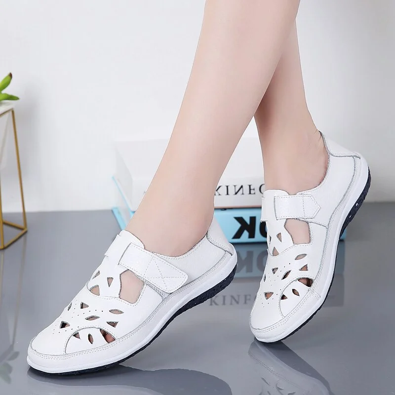 Women's Sandals Summer Ladies Girls Comfortable Ankle Hollow Round Toe Sandals Female Soft Beach Sole Shoes Plus Size