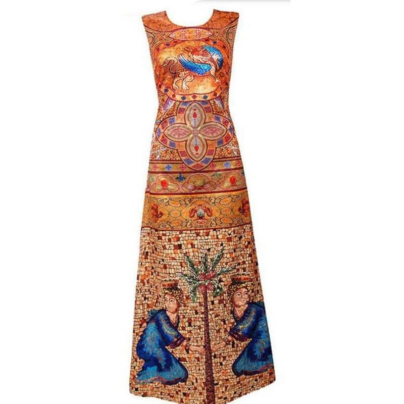2020 national style printed silk dress for women's clothes