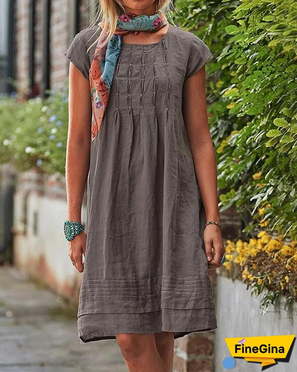 Vintage Casual Solid Linen Women Dresses