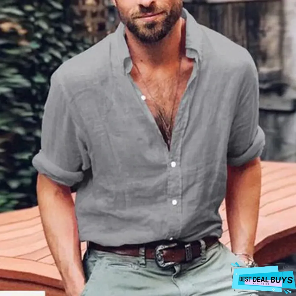 Men Casual V-Neck Solid Color Shirts