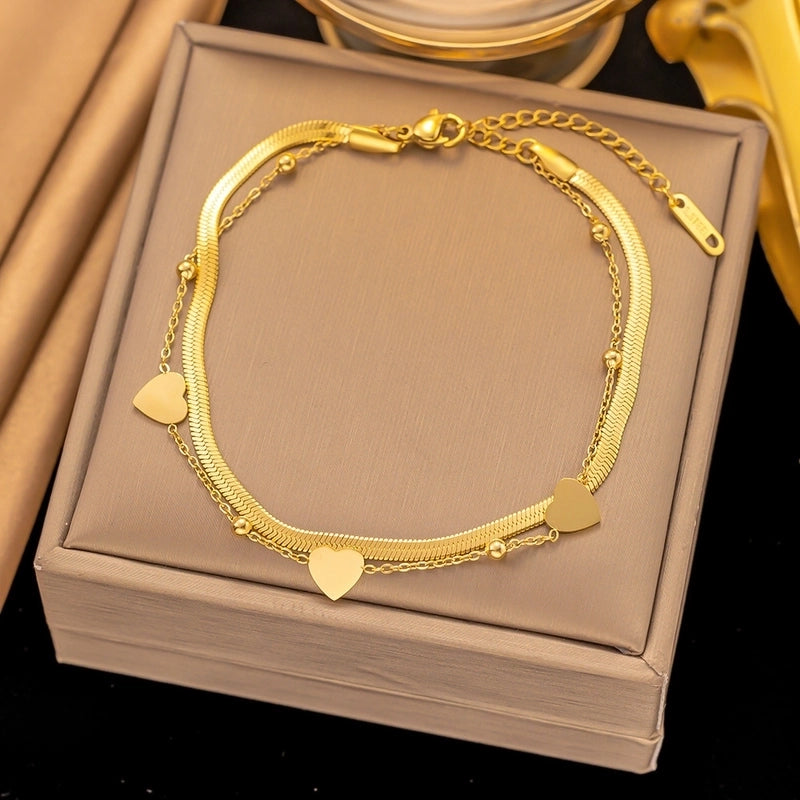 Elegant Streetwear Heart Shape Titanium Steel Anklet