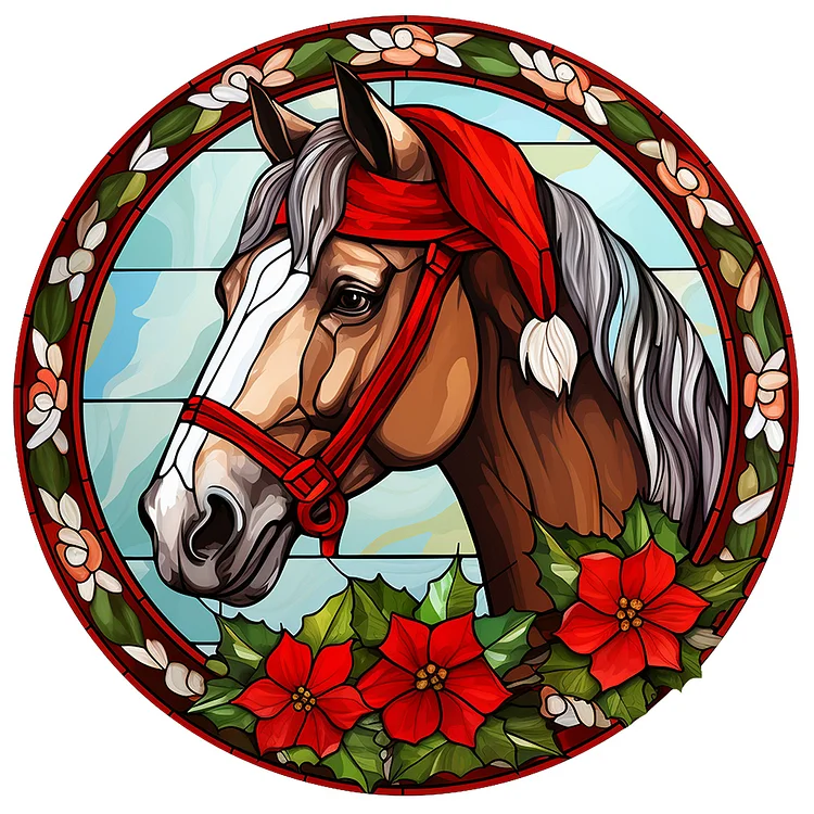 Christmas Saffron Horse Glass Painting 30*30CM(Canvas) Full Round Drill Diamond Painting gbfke