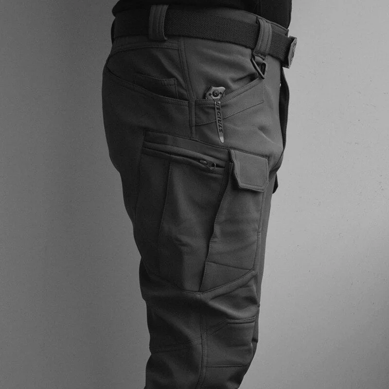 Winter Fleece Tactical Pants Men Shark Skin Soft Shell Waterproof Cargo Pant Male Solid SWAT Combat Trousers Mens Work Joggers