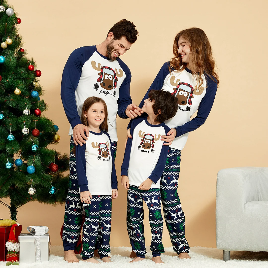PatPat Christmas Family Moose Print Matching Pajamas Sets (Flame Resistant)