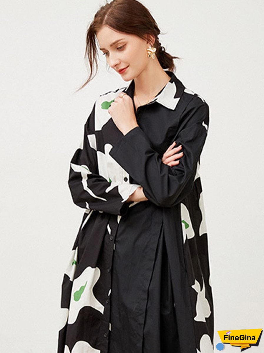 Size Curve Dresses Plus Size Loose Elegant Floral Pattern Stitching Midi Dress