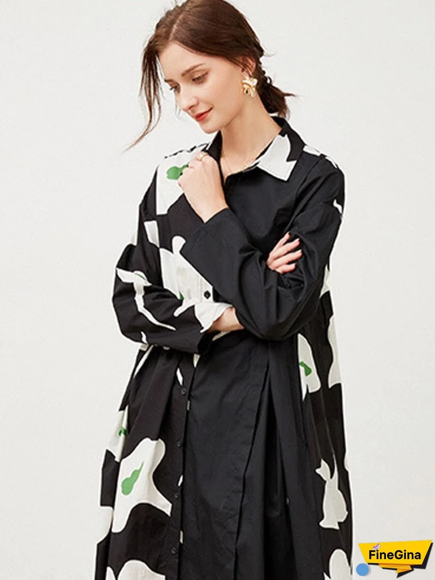 Size Curve Dresses Plus Size Loose Elegant Floral Pattern Stitching Midi Dress