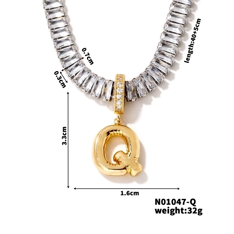Copper K Gold Plated Inlay Letter Zircon Pendant Necklace