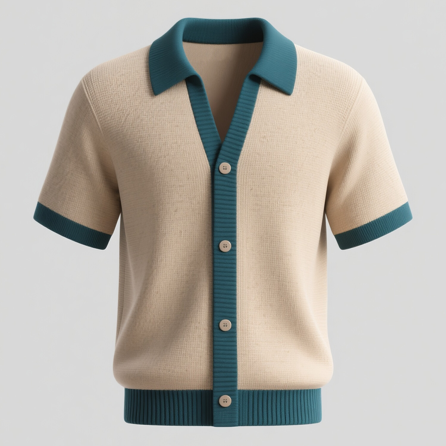 Men's Turndown Collar Short Sleeve Button Contrast Trimmed Knit Shirt