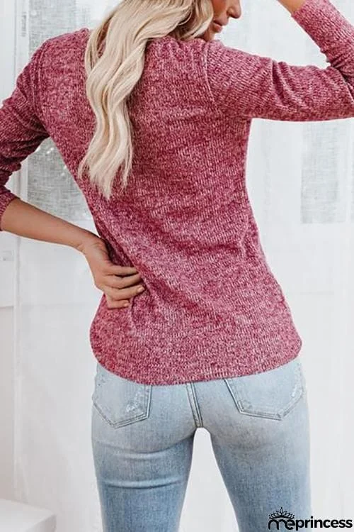 Button O Neck Knit Long Sleeve Top