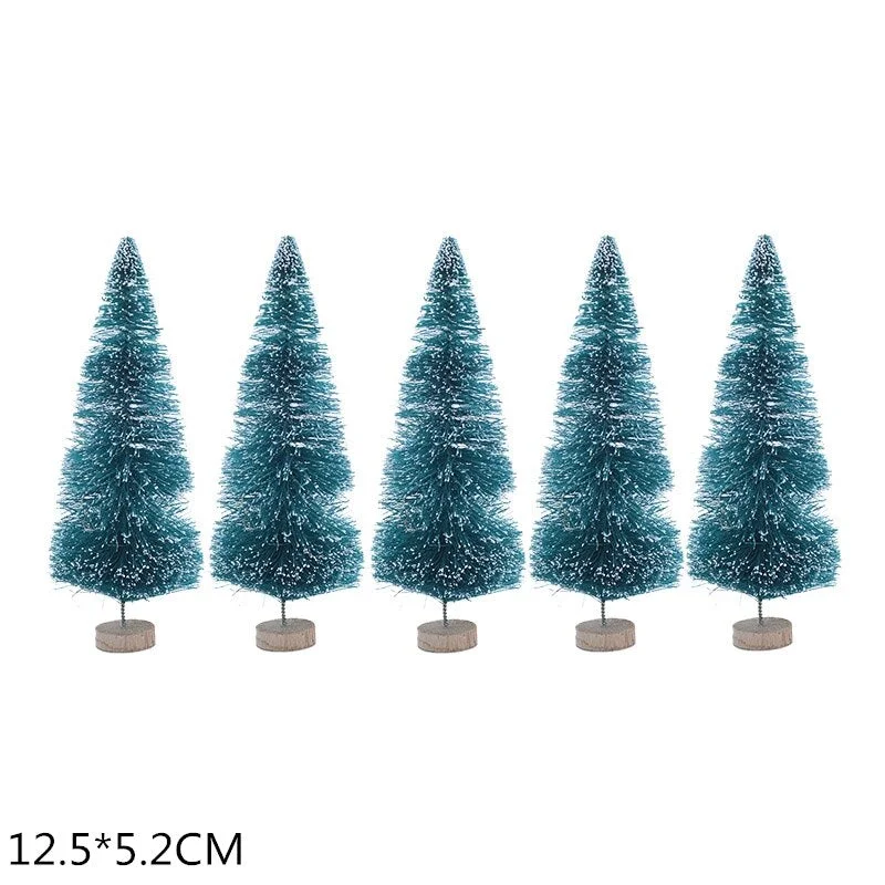 5Pcs 5-16cm Sisal Fiber Mini Christmas Tree Snow Frost Pine Tree DIY Craft Christmas Party Table Decoration Christmas Ornaments
