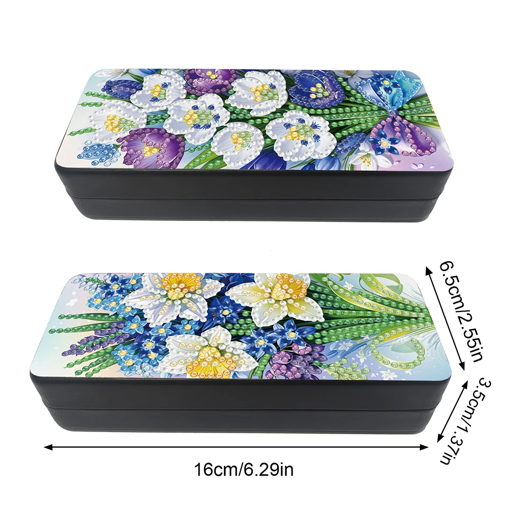 2Pcs 5D DIY Flowers Diamond Painting Glasses Case Kit Diamond Art Glasses Case