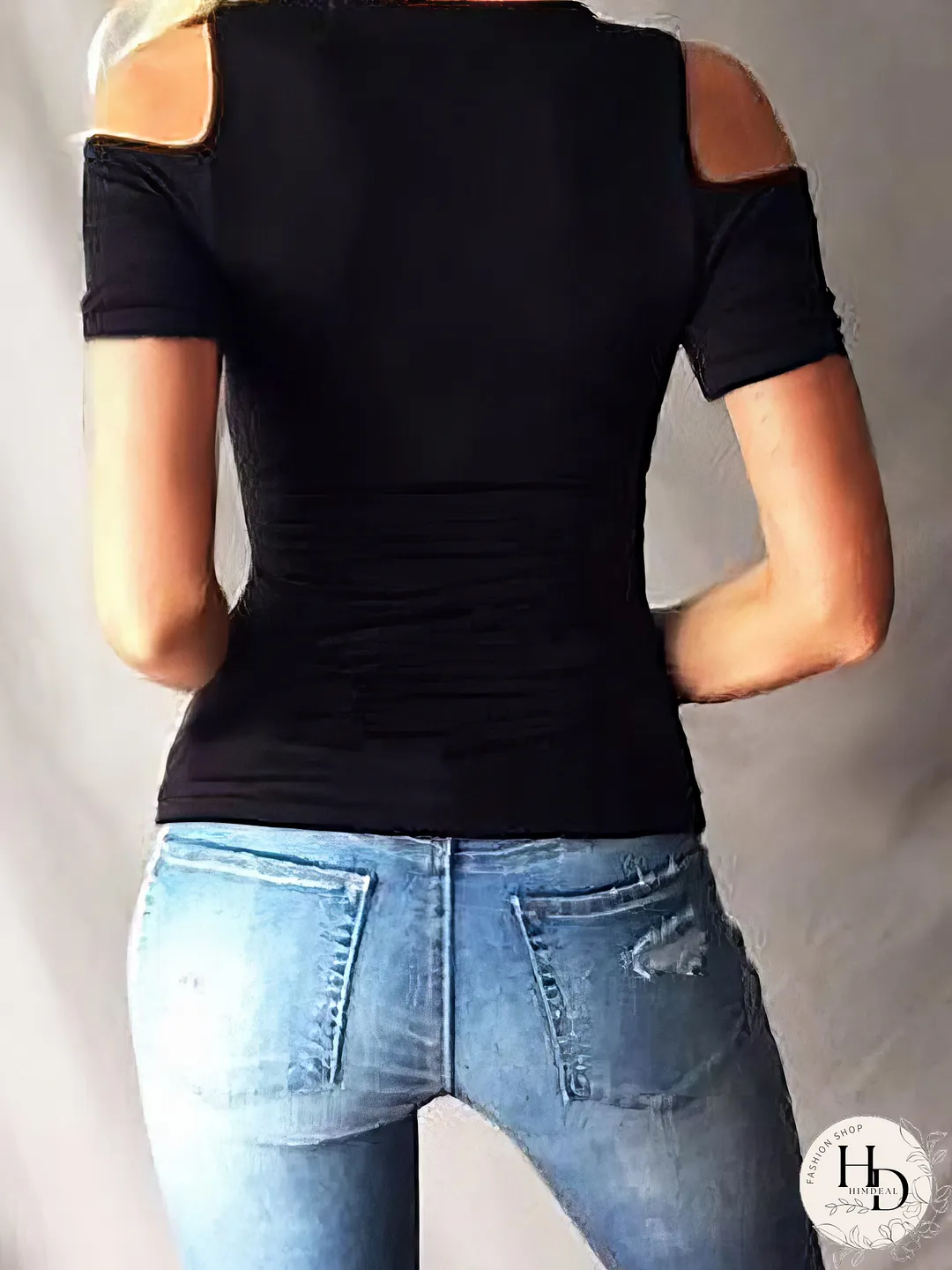Cold Shoulder Eyelet Lace-up Blouse