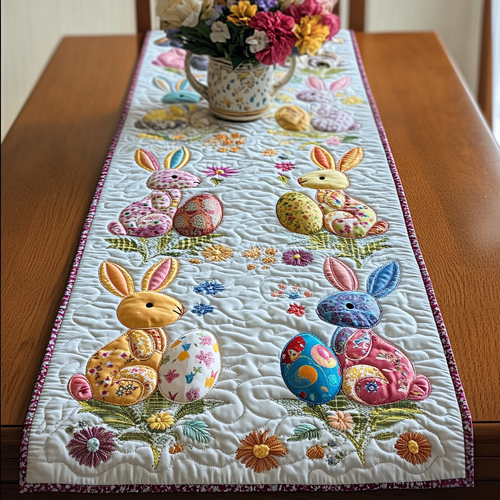 Bunny Easter Joy Quilted Printed Table Runner NCU0NT3183
