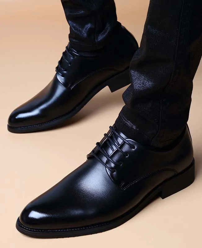 Business Casual Front Lace Up Pointed Leather Shoes 
