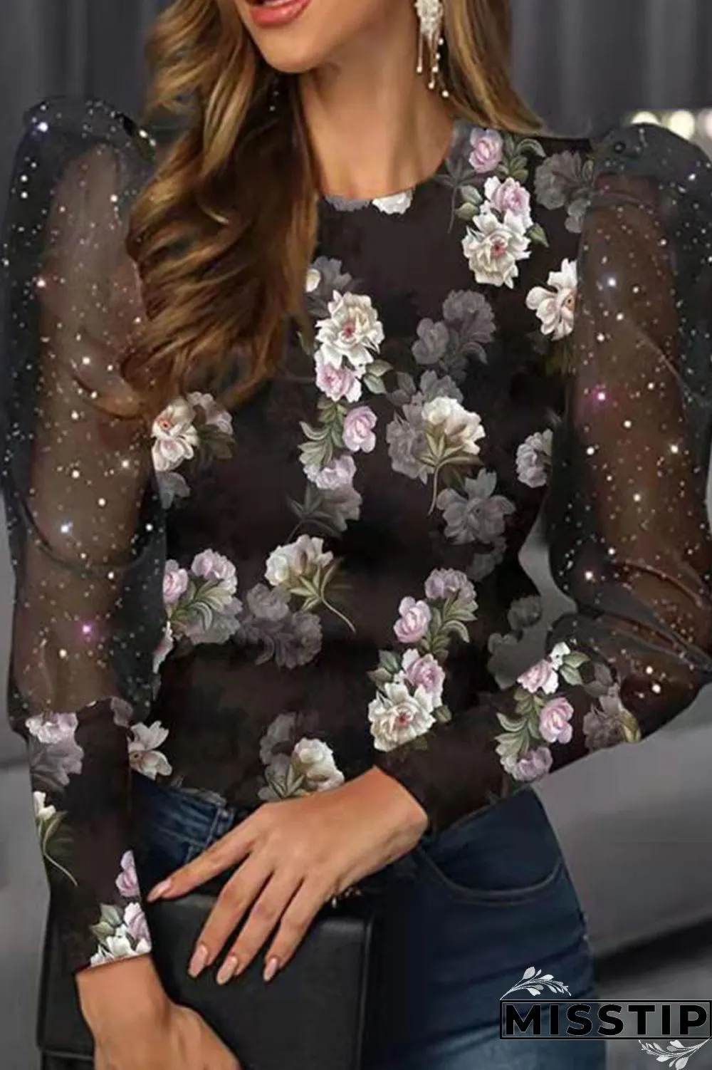 Apricot Pink Casual Print Patchwork O Neck Tops
