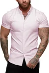 URRU Men's Muscle Dress Shirts Slim Fit Stretch Short Sleeve Casual Button Down Shirts for Men
