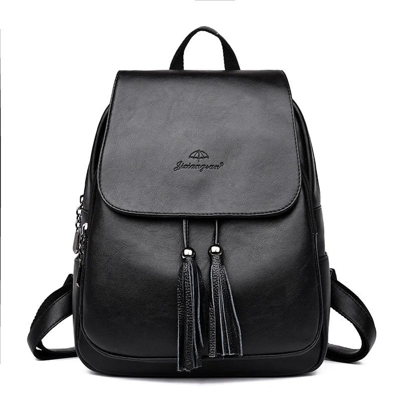 Back pack Women's Genuine Leather Tassels Backpacks Female Bagpack school Shoulder bags for teenage girls Travel Backpack Sac