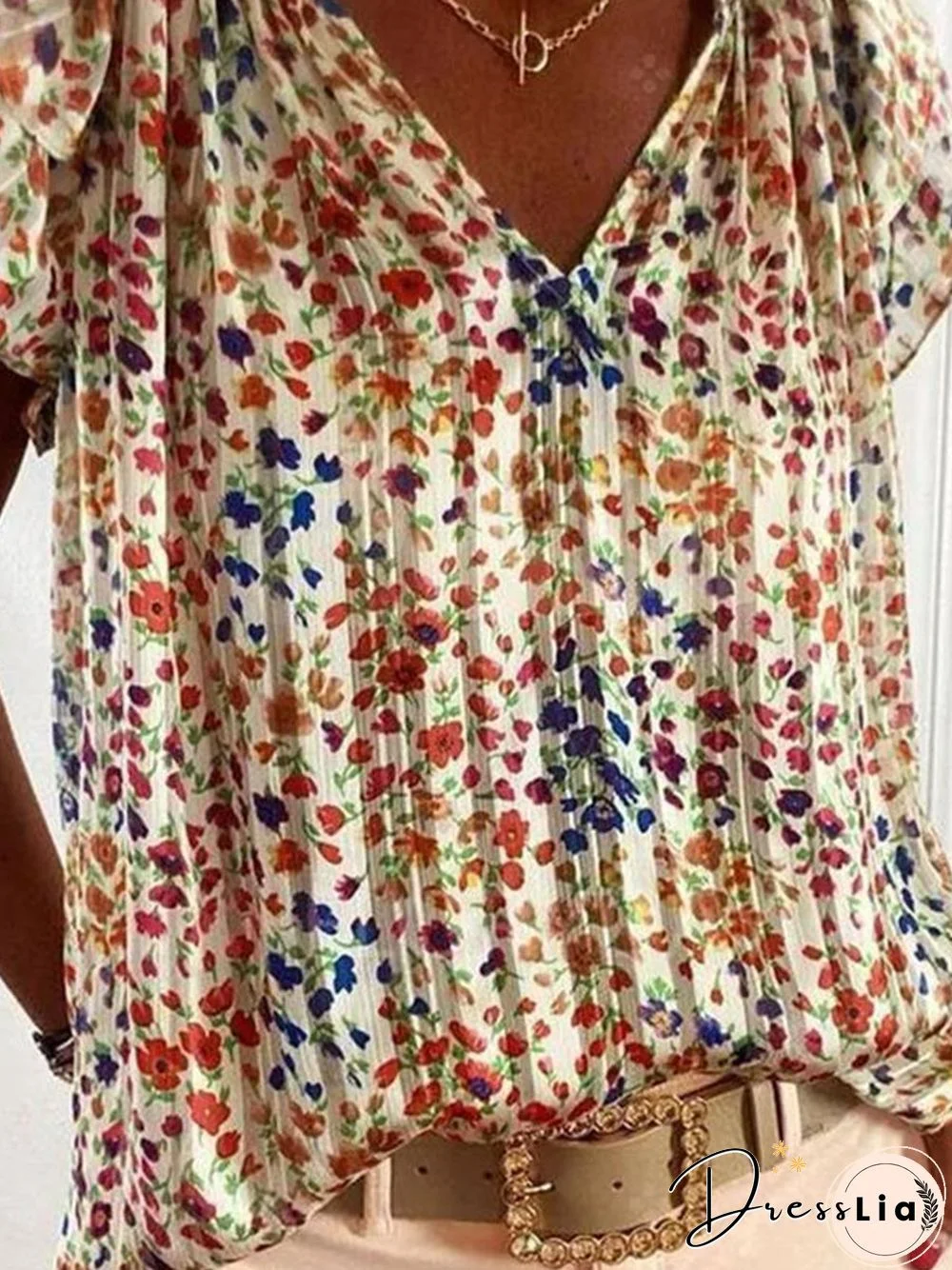 Stylish Floral Print V Neck Shirt P15658