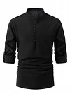 2024 New Fashionable Cotton and Linen Stand Collar Business Slim Casual Shirt