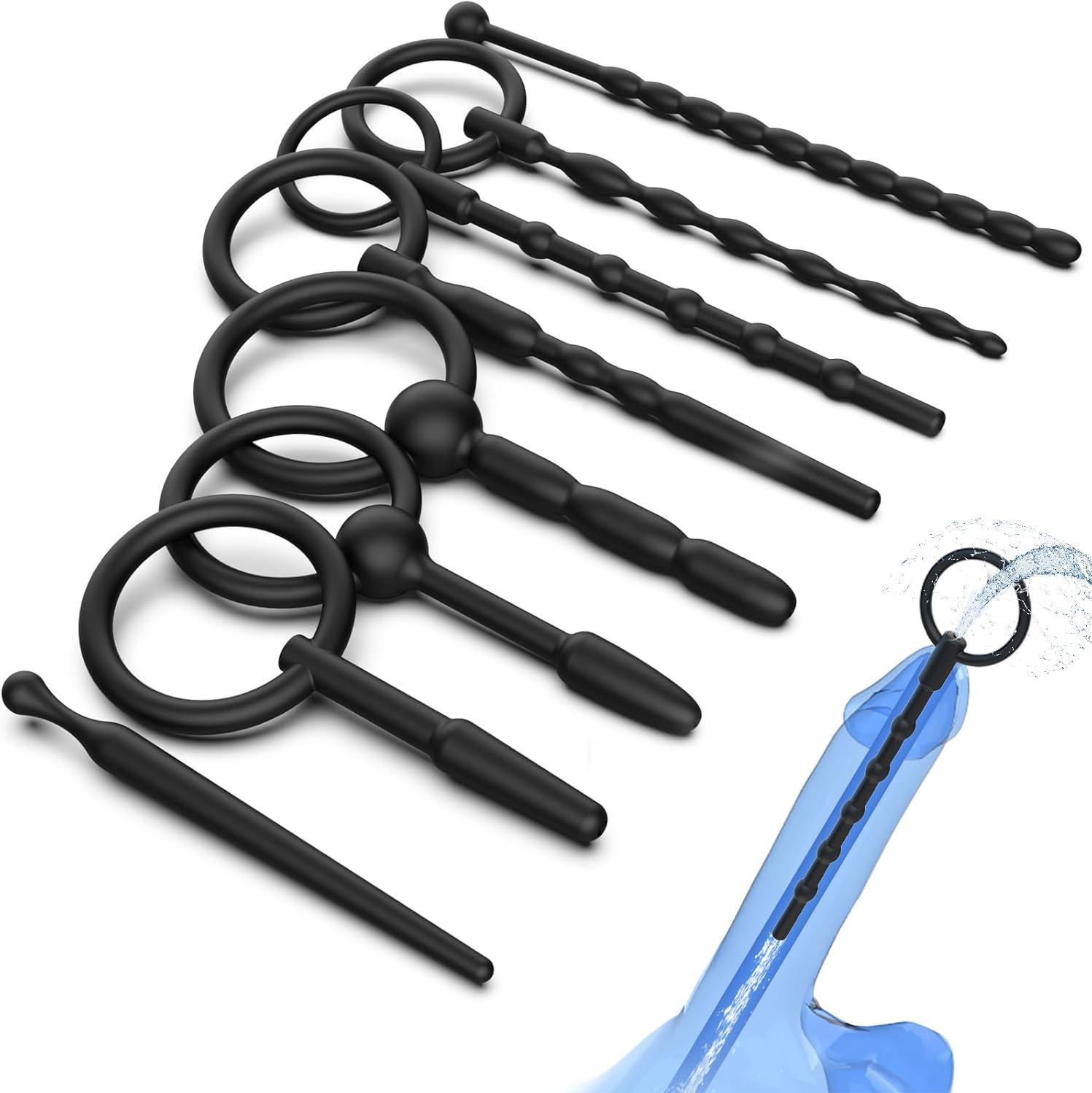 Urostim - Penis Plug Silicone Urethra Sound 8 Pcs Silicone Dilators Catheters & Sounds Sex Toys With Pull Ring, Hollow Sounding Toys Bdsm Bladder Irritation Prostate Stimulator Anal Beads Adult Toy For Men By Rose Toy