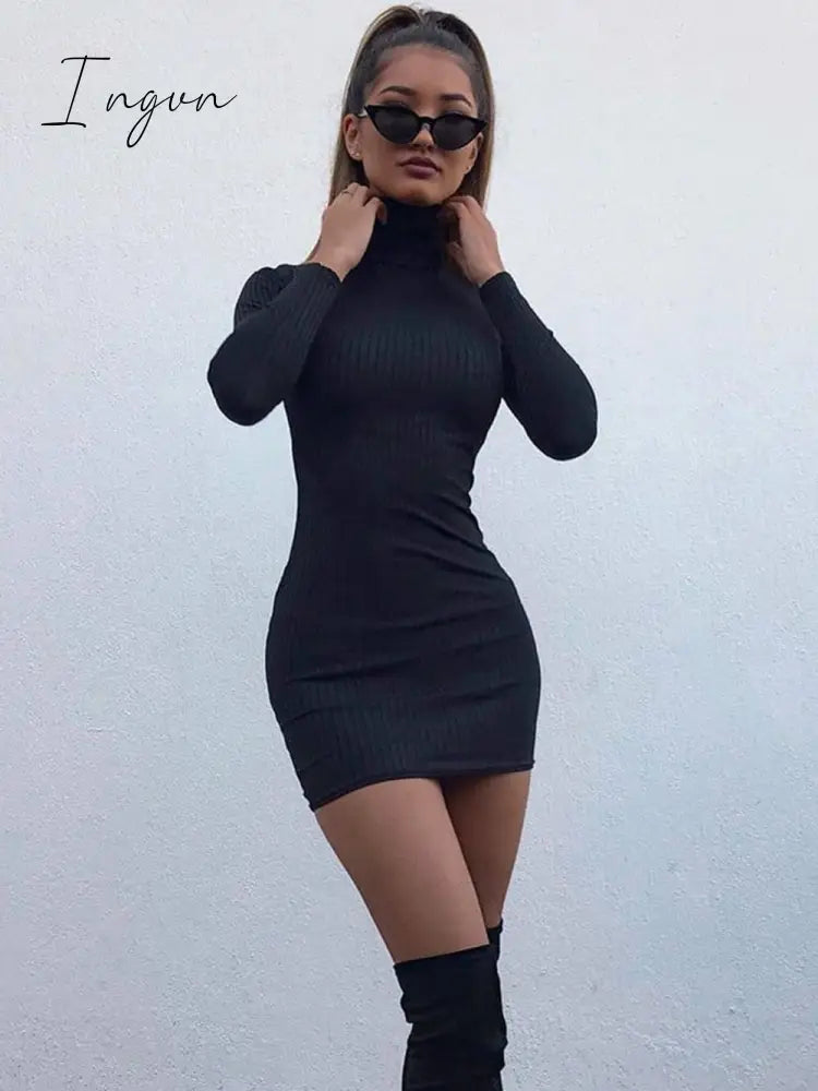 Ingvn - Summer New Women’s Wear Black High Collar Long Sleeve Outdoor Sports Sexy Tight Mini