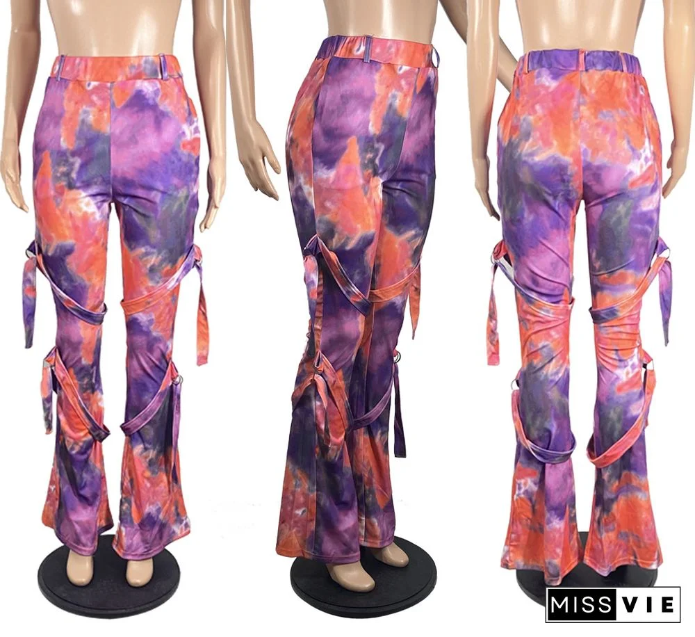 Tie Dye Print Joggers Outfits Gym Sporty Bandage Sweatpants