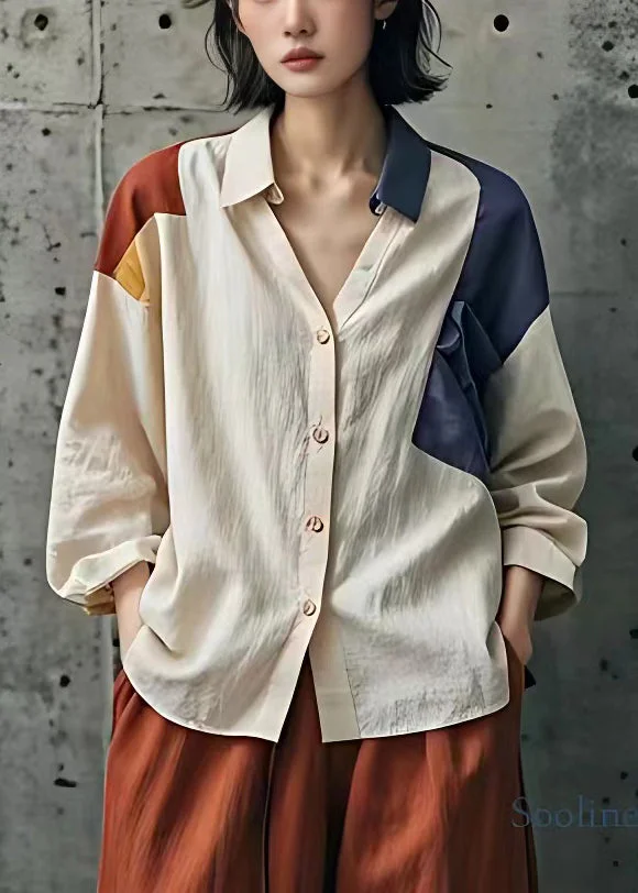 Pre sale - shipping in 30 days/French Beige Peter Pan Collar Button Cotton Blouse Fall