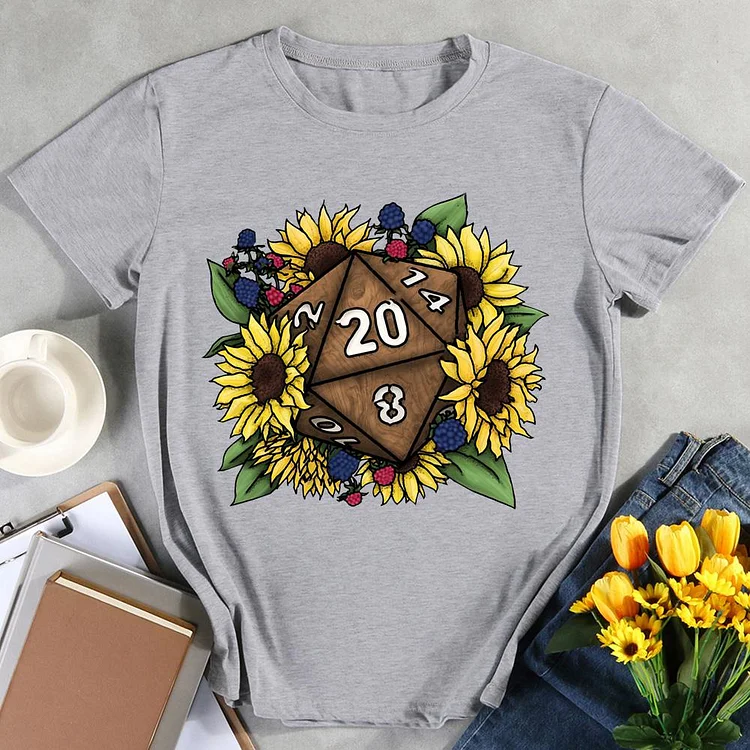 ANB -  Sunflower D20 Tabletop RPG Gaming Dice T-Shirt-012031