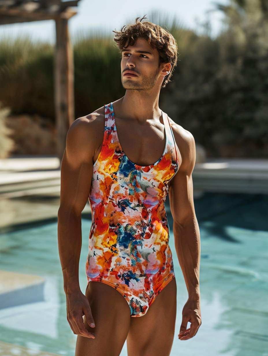 Men's Floral One-piece Swimsuit