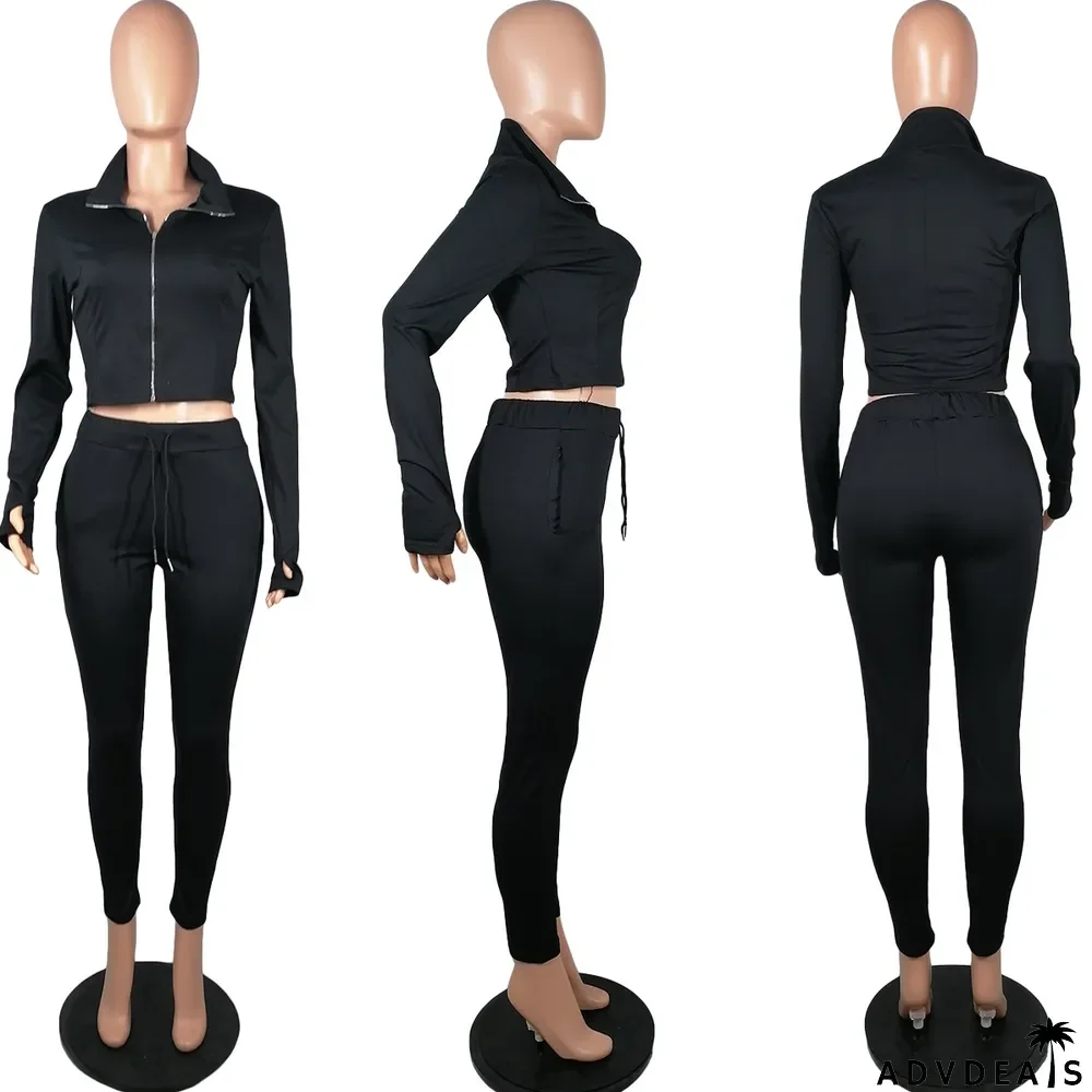 Finger Sleeve Casual Sports Two-piece Suit