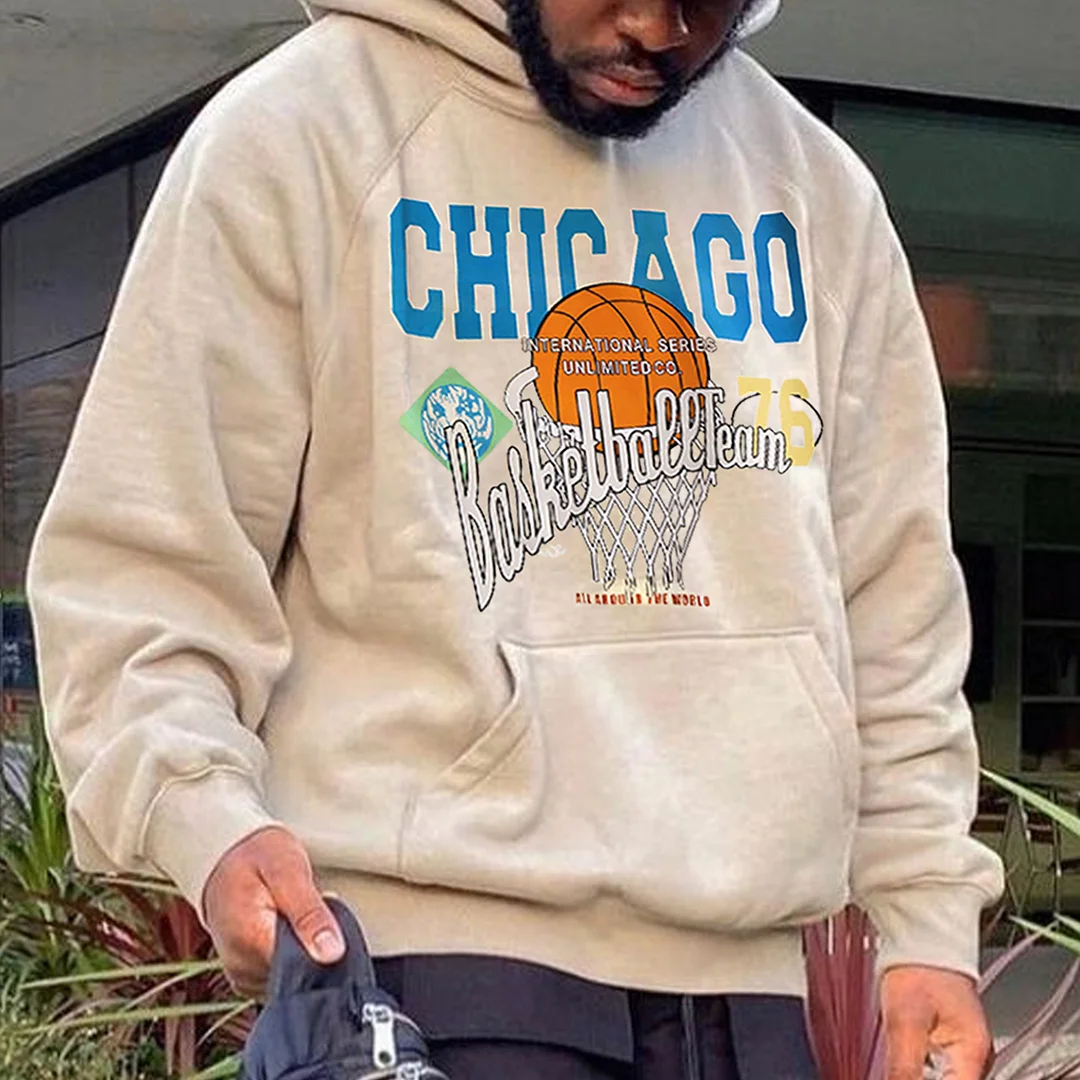 Men's Oversized Vintage Chicago Bsketballteam Casual Hooded Sweatshirt