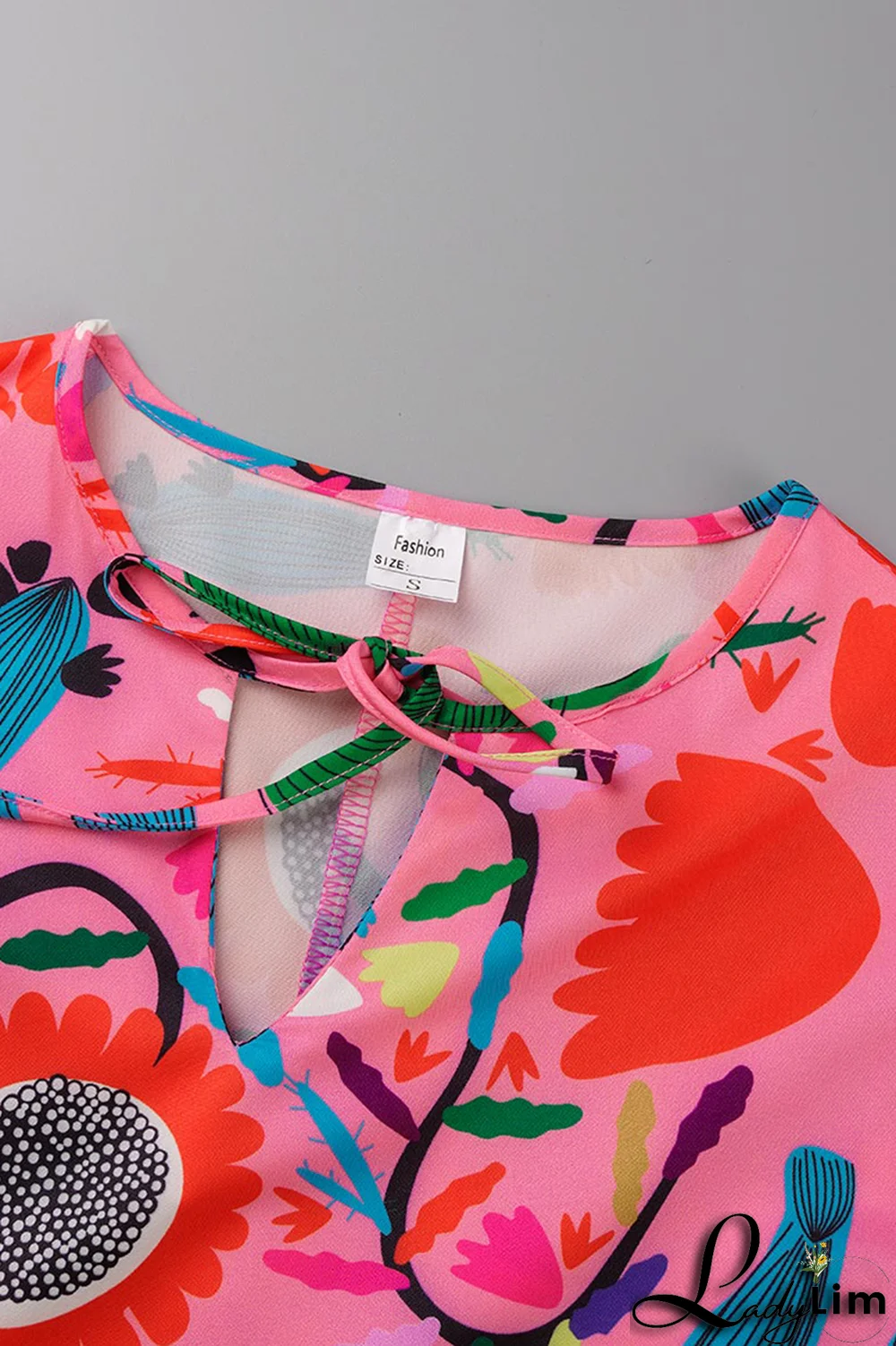 Rose Red Casual Print Draw String O Neck Cake Skirt Dresses