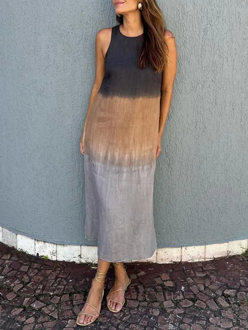 Women's Elegant Casual Sophisticated Cotton Linen Sleeveless Gradient Dress