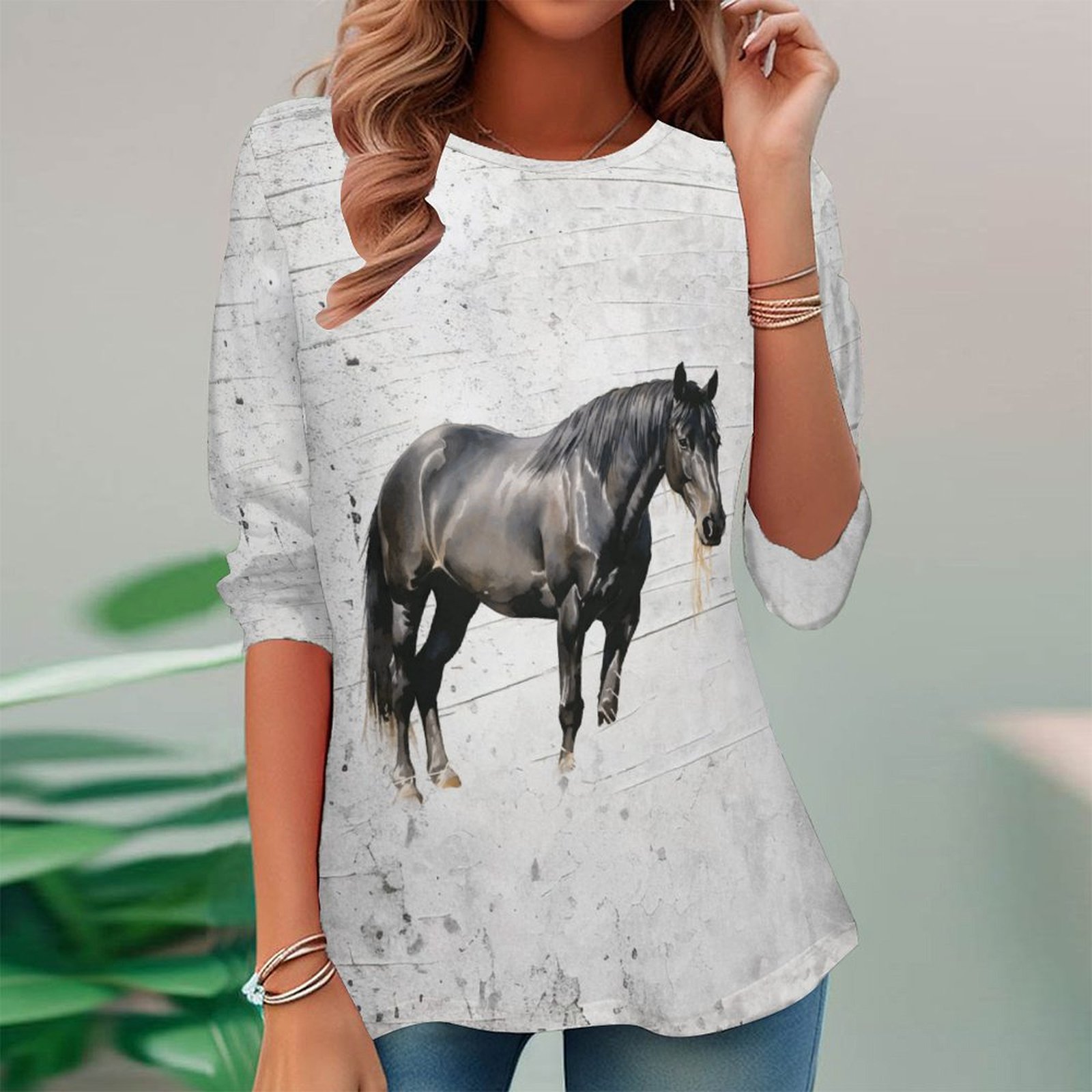 Women Long Sleeve V-neck Graphic Floral Printed Top